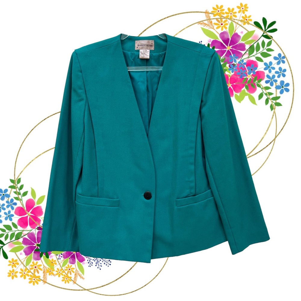 Vintage Deadstock Teal Blazer Miami Vice Sleek Minimalist 80s Princess Diana 16